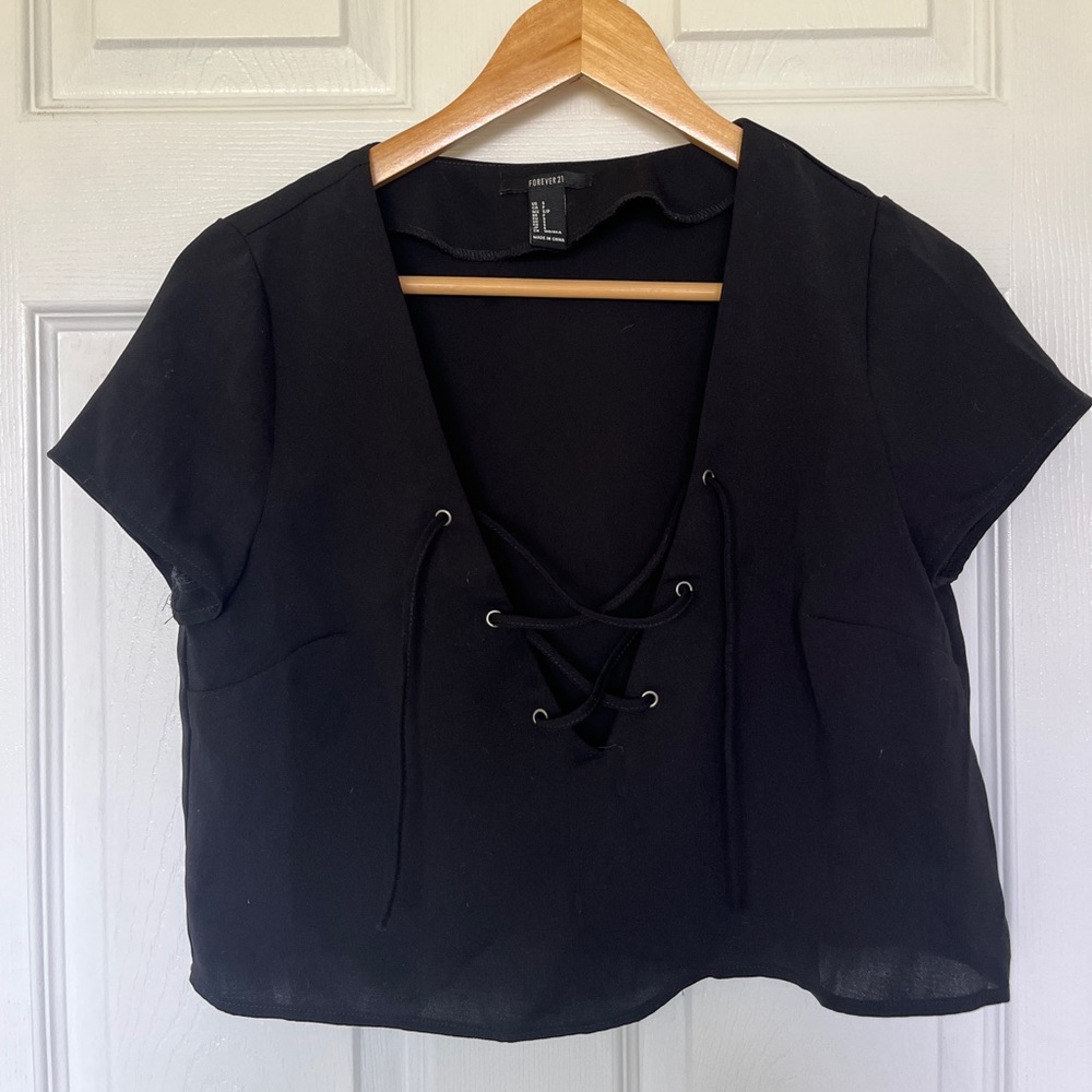 Forever 21 Black Lace-Up Crop Top